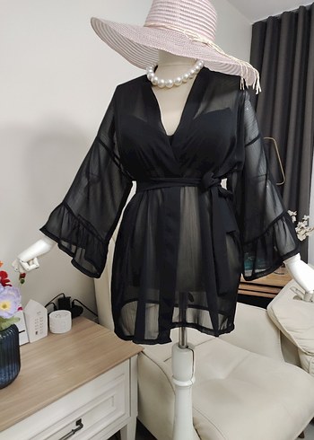 Siyah Transparan Mini Pareo - Görsel 6