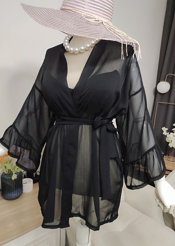 Siyah Transparan Mini Pareo - Görsel 10