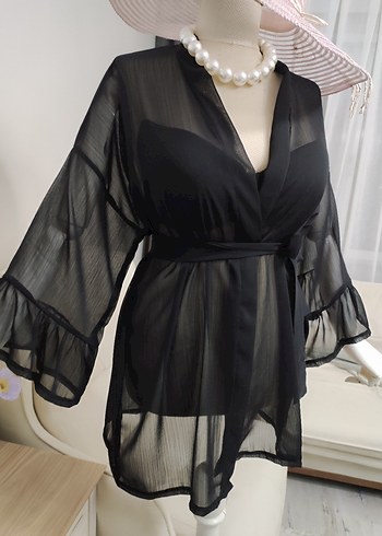 Siyah Transparan Mini Pareo - Görsel 11