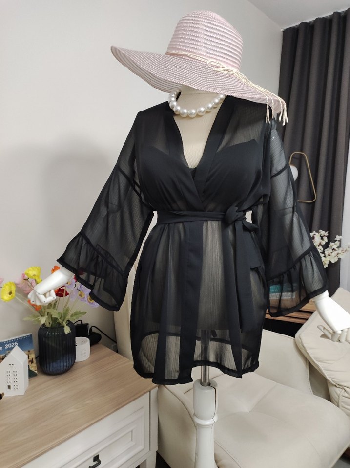 Siyah Transparan Mini Pareo - Görsel 5