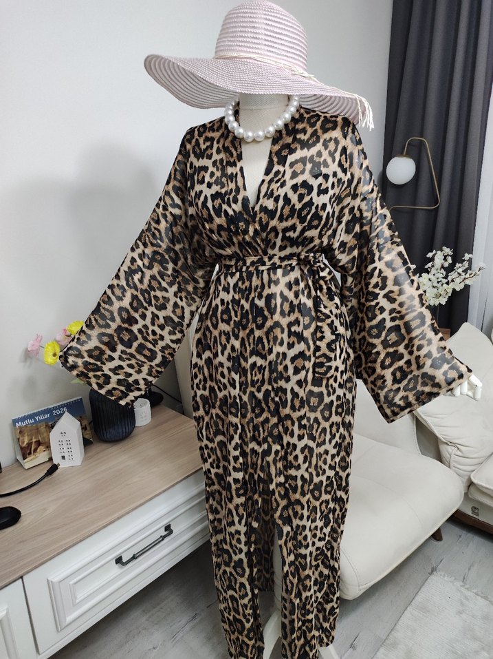 Bohem Leopar Desenli Uzun Kadın pareo - Görsel 2