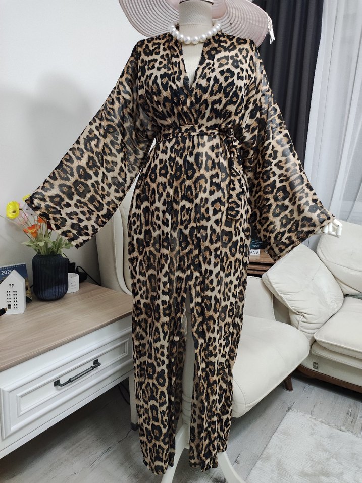 Bohem Leopar Desenli Uzun Kadın pareo - Görsel 4