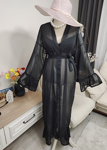 Uzun Siyah Transparan Pareo - Görsel 3