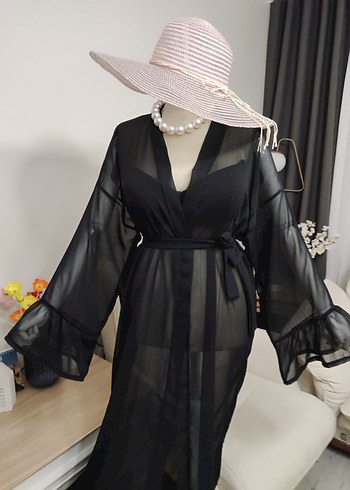 Uzun Siyah Transparan Pareo - Görsel 10