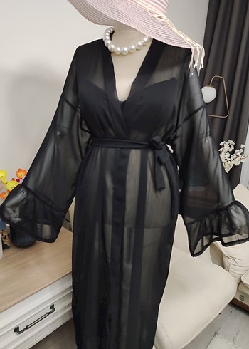 Uzun Siyah Transparan Pareo - Görsel 8