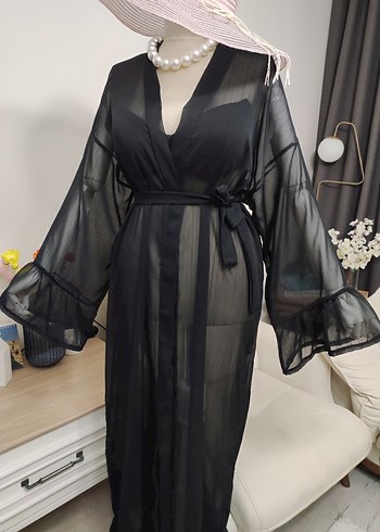 Uzun Siyah Transparan Pareo - Görsel 4