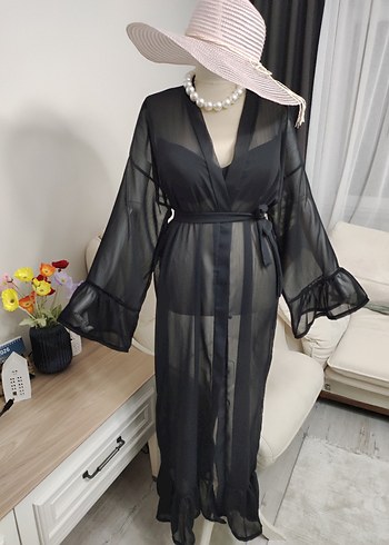 Uzun Siyah Transparan Pareo - Görsel 6