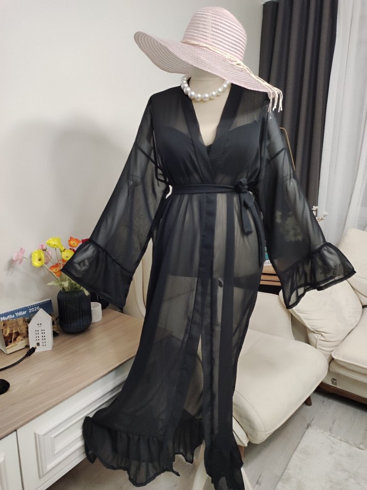 Uzun Siyah Transparan Pareo - Görsel 2