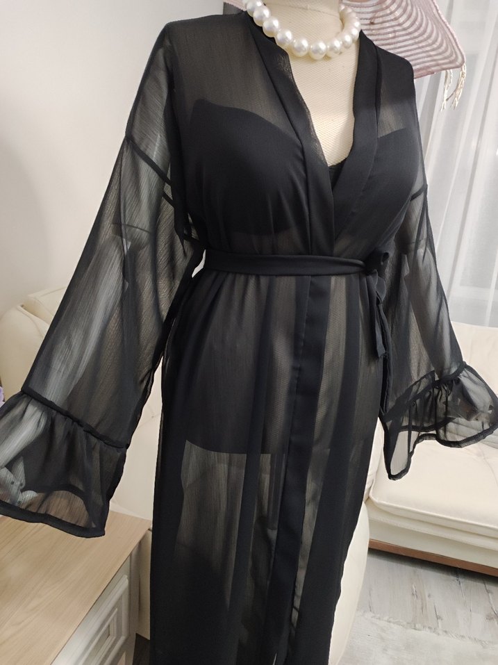 Uzun Siyah Transparan Pareo - Görsel 5