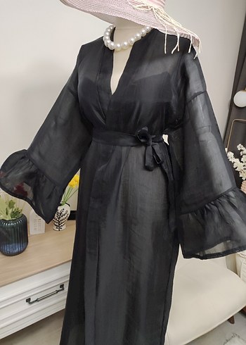 Uzun Siyah Bohem Kadın kimono - Görsel 8