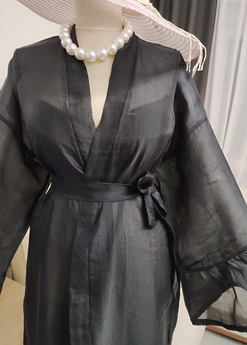 Uzun Siyah Bohem Kadın kimono - Görsel 12
