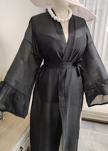 Uzun Siyah Bohem Kadın kimono - Görsel 6
