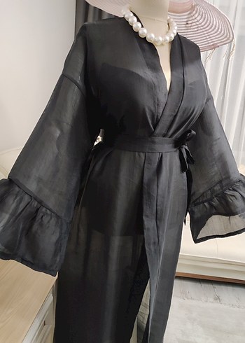 Uzun Siyah Bohem Kadın kimono - Görsel 10