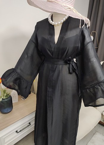 Uzun Siyah Bohem Kadın kimono - Görsel 5