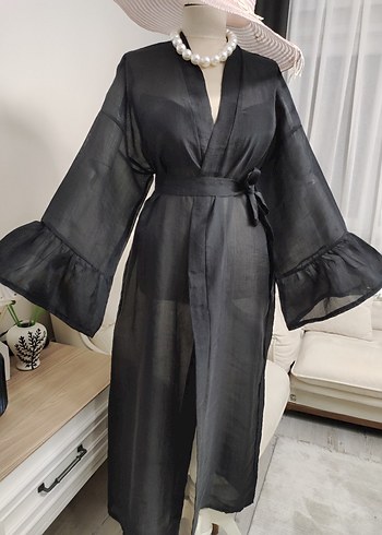 Uzun Siyah Bohem Kadın kimono - Görsel 3