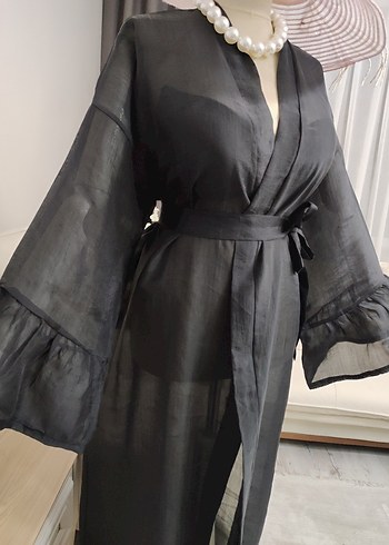 Uzun Siyah Bohem Kadın kimono - Görsel 11