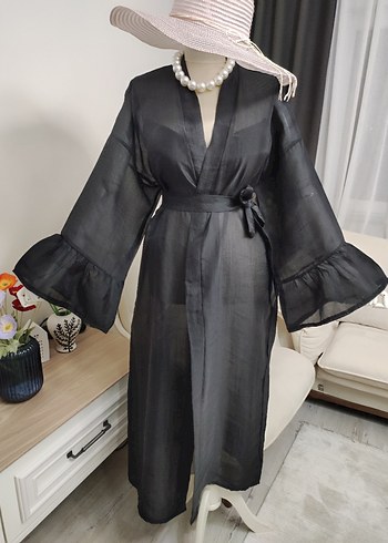 Uzun Siyah Bohem Kadın kimono - Görsel 2