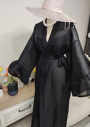 Uzun Siyah Bohem Kadın kimono - Görsel 9