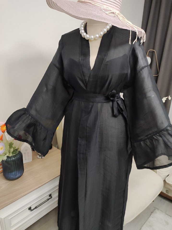 Uzun Siyah Bohem Kadın kimono - Görsel 5