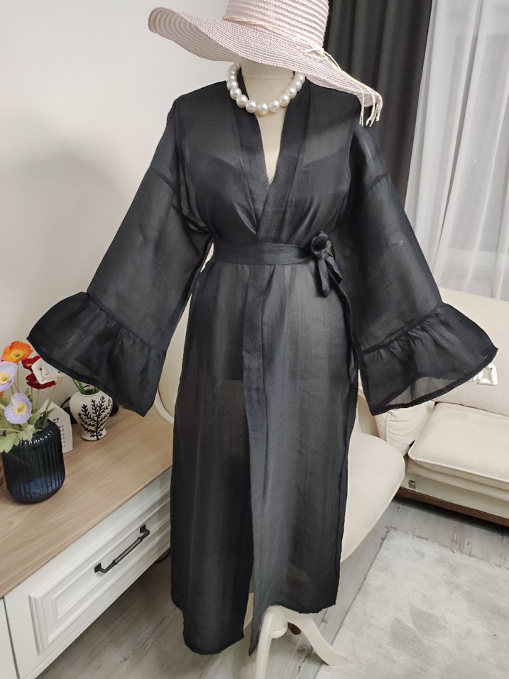 Uzun Siyah Bohem Kadın kimono - Görsel 2