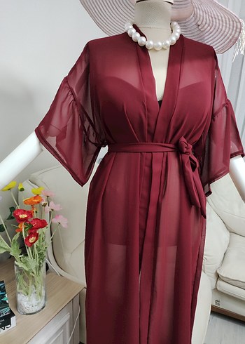 Bohem Bordo Uzun Kadın pareo - Görsel 7