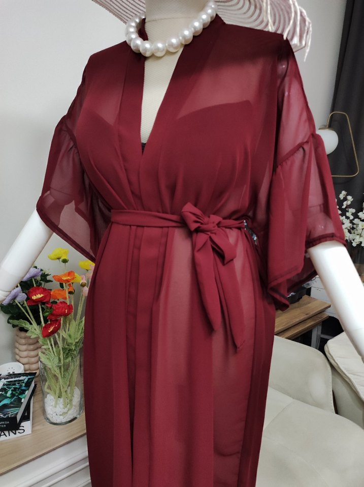 Bohem Bordo Uzun Kadın pareo - Görsel 4