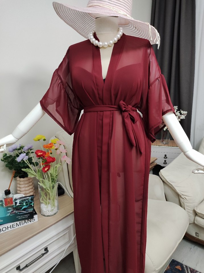 Bohem Bordo Uzun Kadın pareo - Görsel 2