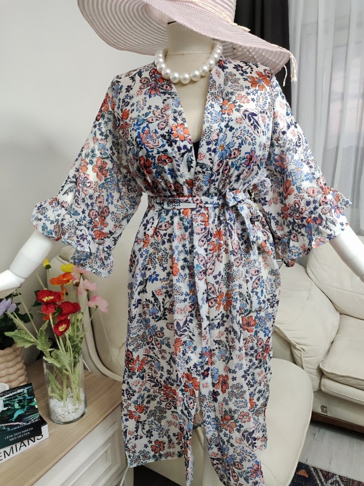 Çiçek Desenli Uzun Bohem pareo - Görsel 2