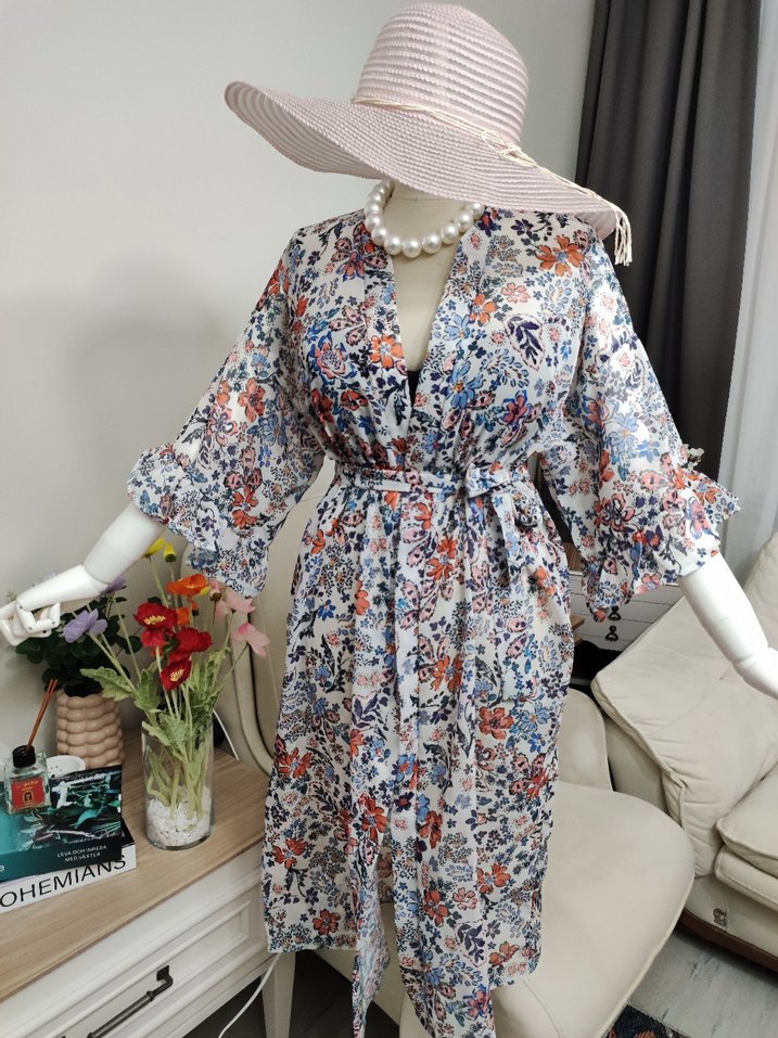 Çiçek Desenli Uzun Bohem pareo - Görsel 4