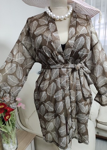 Bohem Tarzı Uzun Kahverengi Çiçekli Kadın pareo - Görsel 7