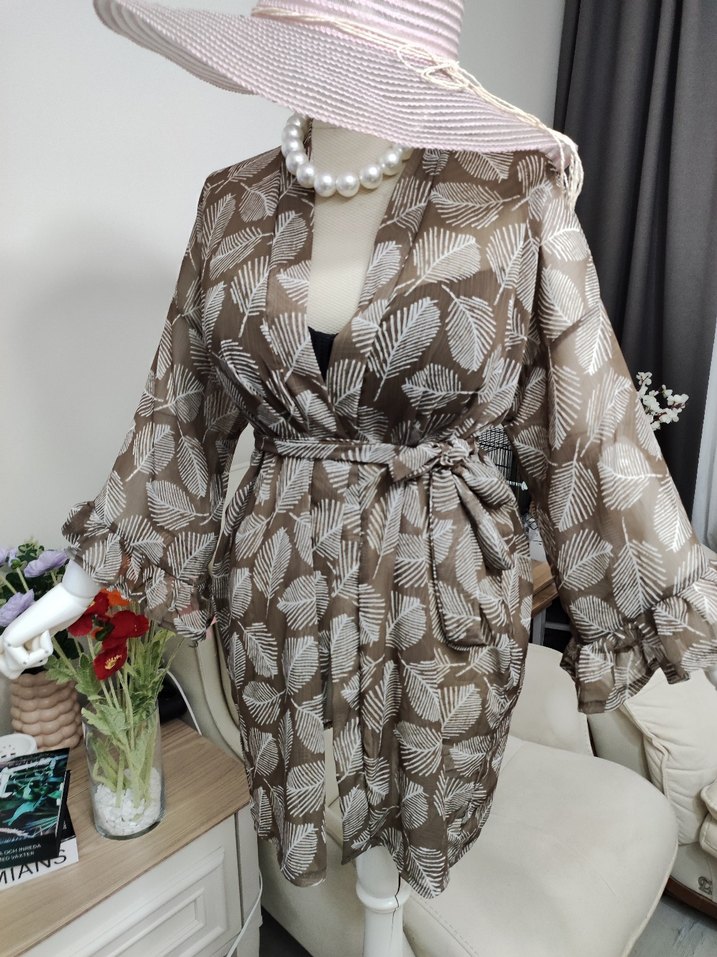 Bohem Tarzı Uzun Kahverengi Çiçekli Kadın pareo - Görsel 5