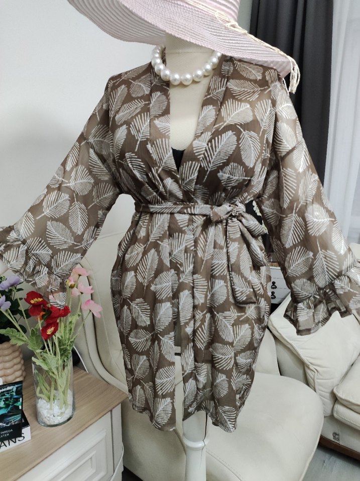 Bohem Tarzı Uzun Kahverengi Çiçekli Kadın pareo - Görsel 2