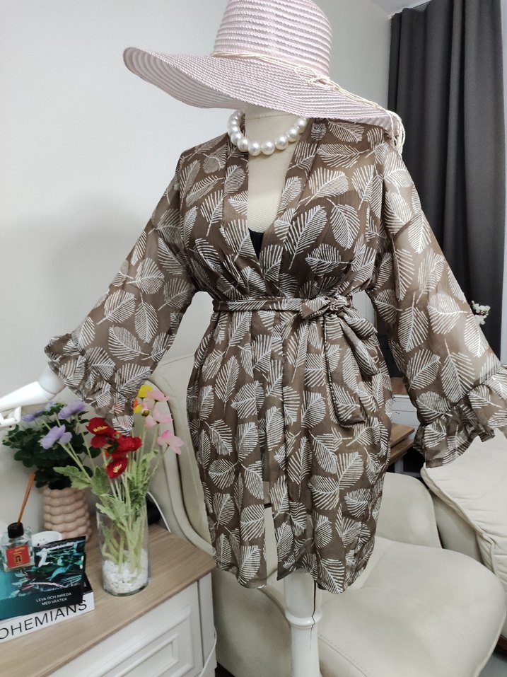 Bohem Tarzı Uzun Kahverengi Çiçekli Kadın pareo - Görsel 3