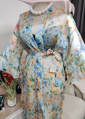 Çiçek Desenli Uzun Transparan Bohem pareo - Görsel 8