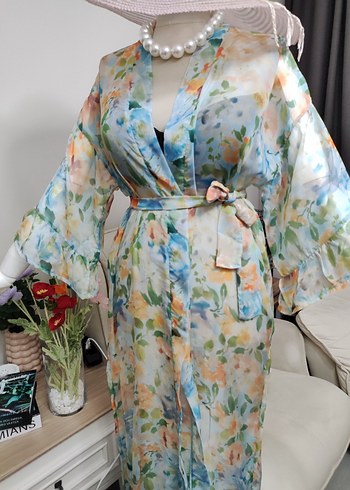 Çiçek Desenli Uzun Transparan Bohem pareo - Görsel 9