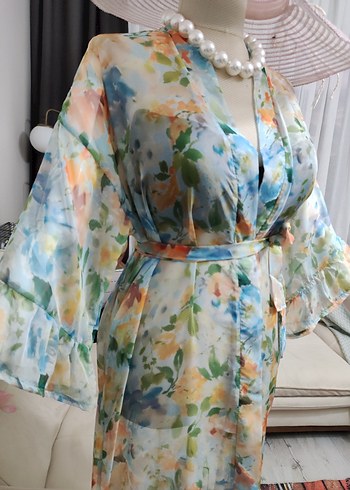 Çiçek Desenli Uzun Transparan Bohem pareo - Görsel 7