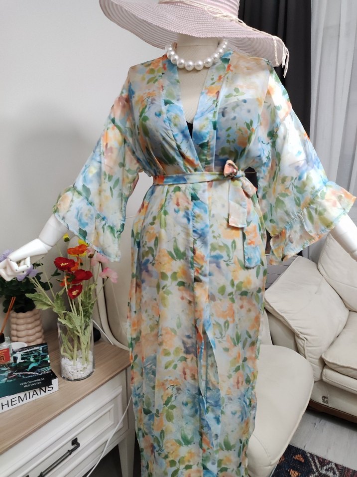 Çiçek Desenli Uzun Transparan Bohem pareo - Görsel 2