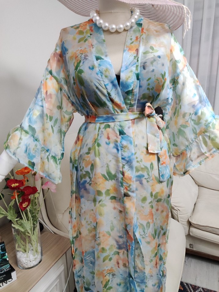 Çiçek Desenli Uzun Transparan Bohem pareo - Görsel 3