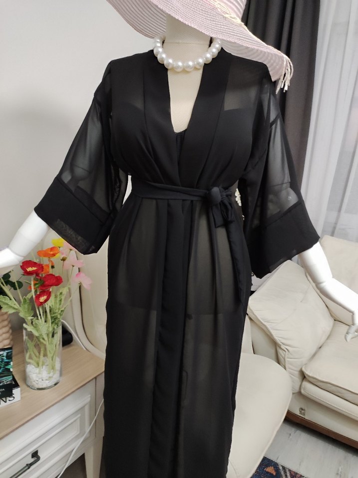 Uzun Siyah Bohem Kadın pareo - Görsel 3