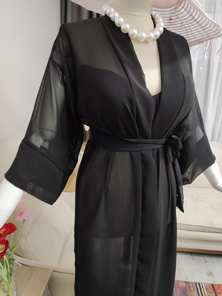 Uzun Siyah Bohem Kadın pareo - Görsel 5