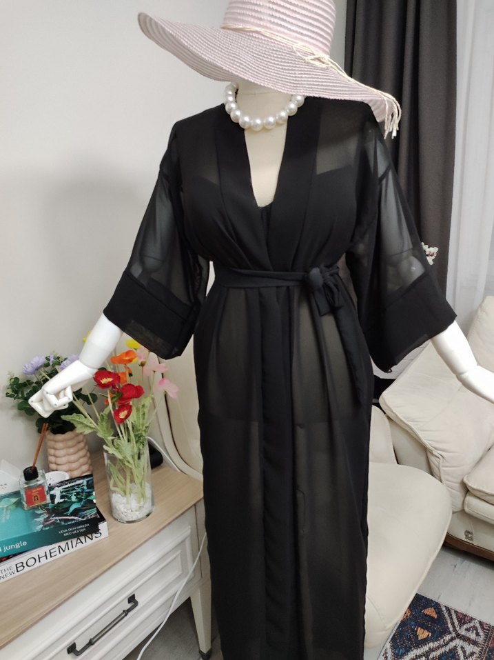 Uzun Siyah Bohem Kadın pareo - Görsel 2