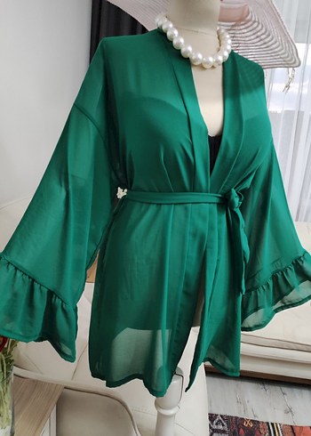 Yeşil Mini Bohem Kimono Kuşaklı - Görsel 4
