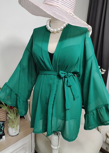 Yeşil Mini Bohem Kimono Kuşaklı - Görsel 7