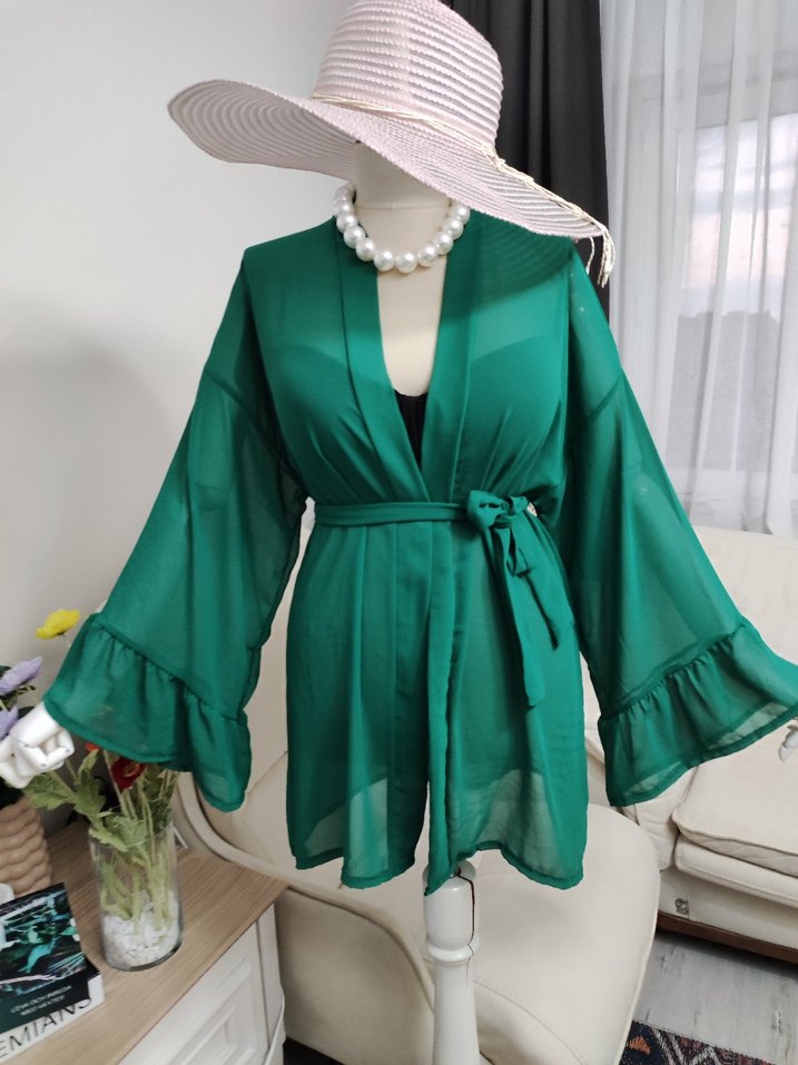 Yeşil Mini Bohem Kimono Kuşaklı - Görsel 2