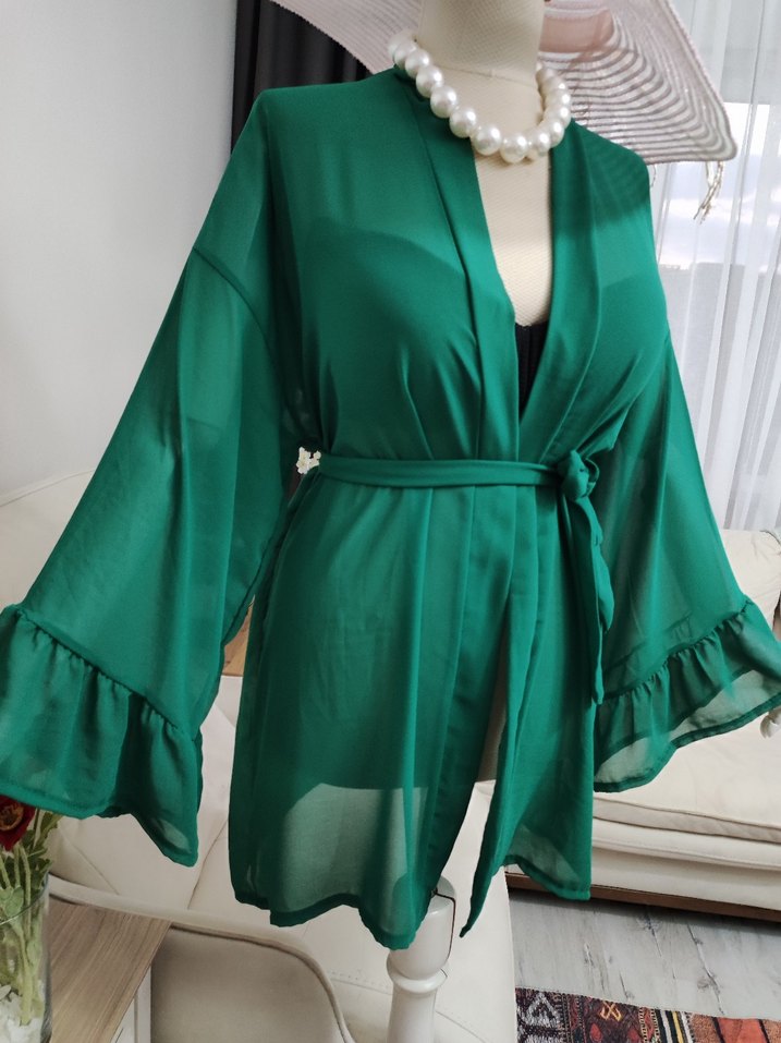 Yeşil Mini Bohem Kimono Kuşaklı - Görsel 4