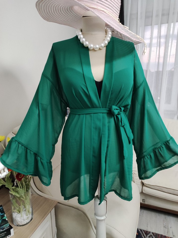 Yeşil Mini Bohem Kimono Kuşaklı - Görsel 3