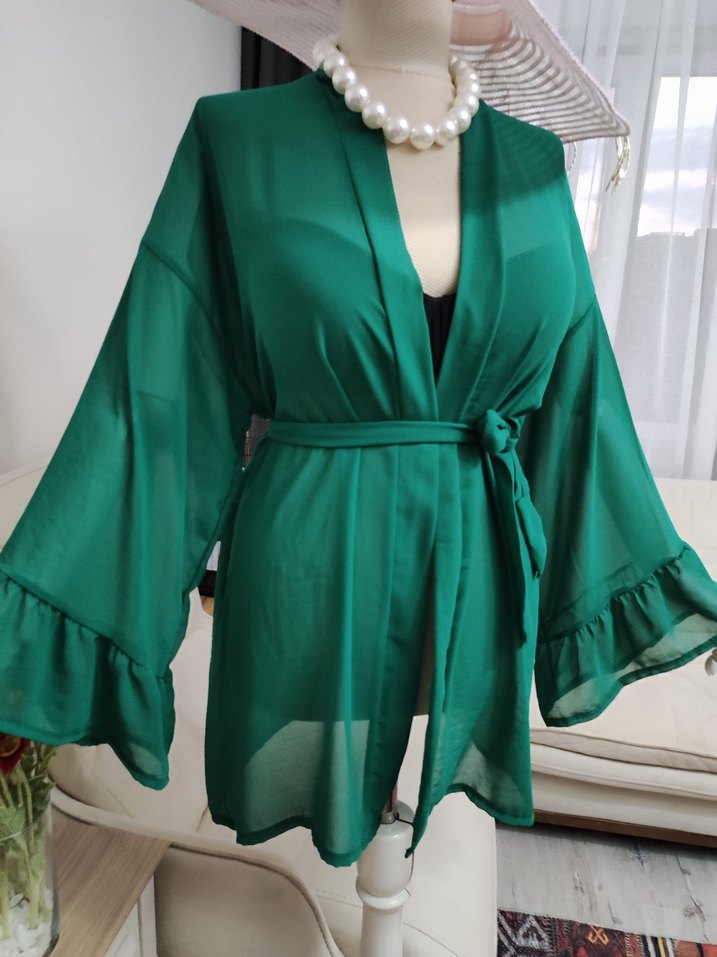 Yeşil Mini Bohem Kimono Kuşaklı - Görsel 5