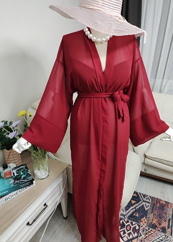 Bordo Bohem Uzun Kadın pareo - Görsel 10