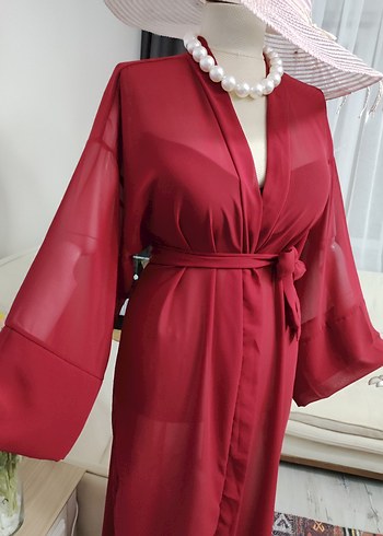 Bordo Bohem Uzun Kadın pareo - Görsel 8