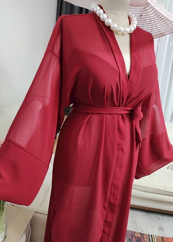 Bordo Bohem Uzun Kadın pareo - Görsel 9